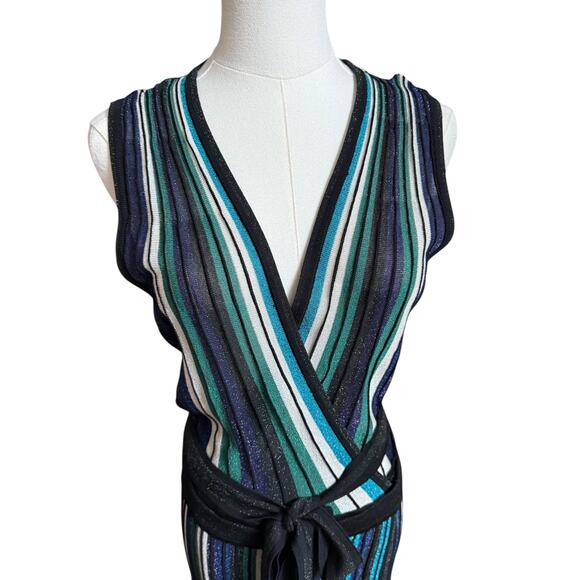 Diane von Furstenberg Cadenza Metallic Striped Sleeveless Wrap Dress Size M - Picture 9 of 12